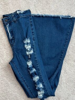 Almost Famous Dark Blue Distressed Flare Jeans
